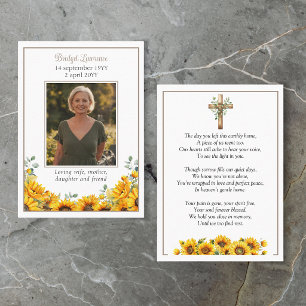 Sunflowers Memorial Photo Cross Prayer Card