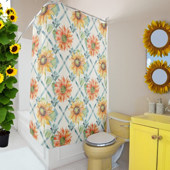 Sunflowers Modern Watercolor floral Shower Curtain (Creator Uploaded)