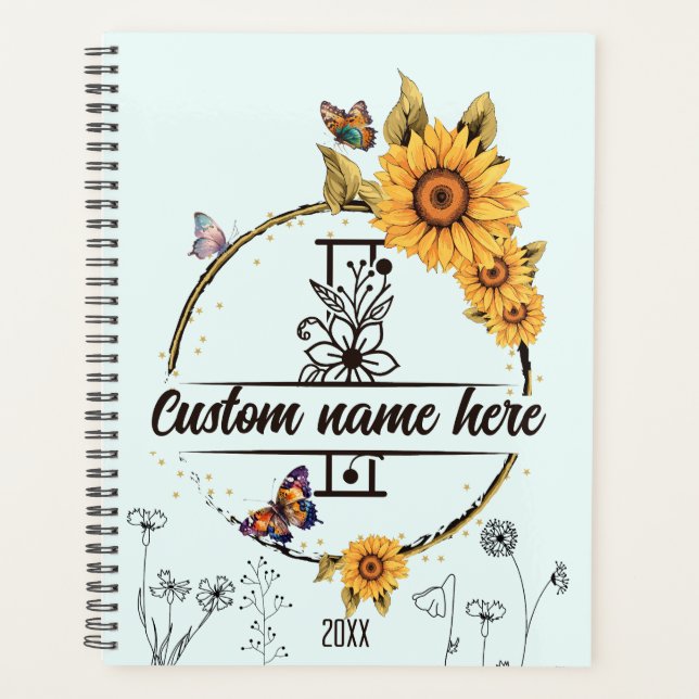Sunflowers monogram butterflies letter I Planner (Front)