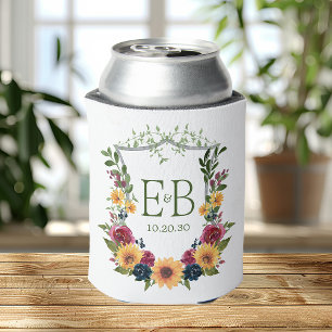 Sunflowers Monogram Wedding Can Cooler