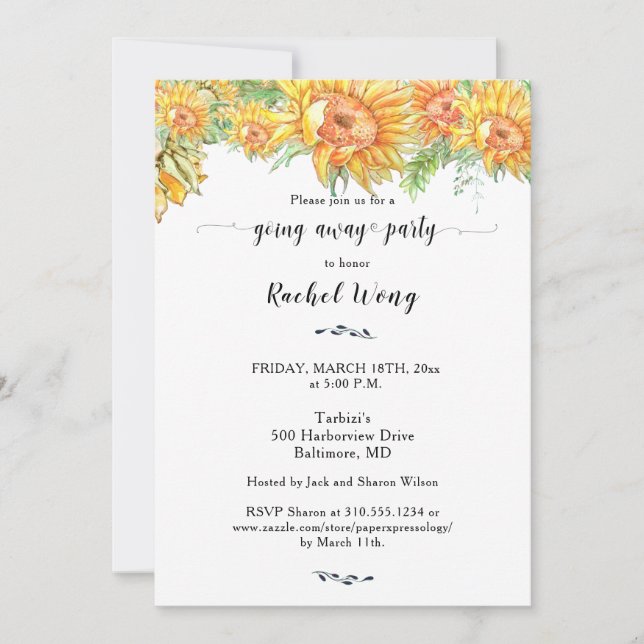 Sunflowers Moving Going Away Party Photo Invitation (Front)
