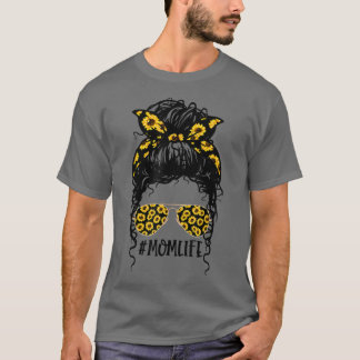 Sunflowers Mum Life Mum Skull Bun Hair Sunglasses  T-Shirt