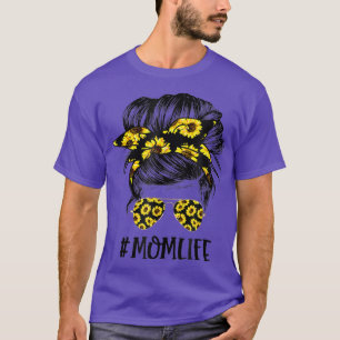 Sunflowers Mum Life Mum Skull Bun Hair Sunglasses T-Shirt