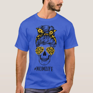 Sunflowers Mum Life Mum Skull Bun Hair Sunglasses  T-Shirt