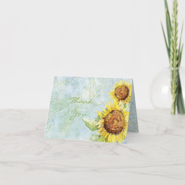 Sunflowers 'n Swirls, Wedding Thank You Note Cards (Front)