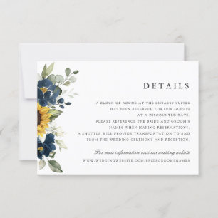 Sunflowers Navy Blue Floral Wedding Details Card