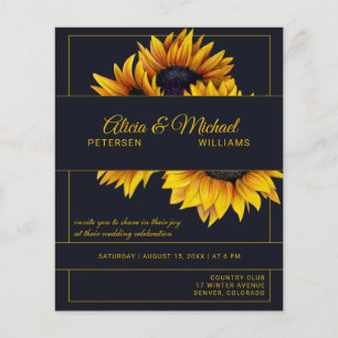 Sunflowers navy gold modern wedding invitation