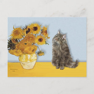 Sunflowers - Norwegian Forest cat Postcard