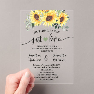 Sunflowers Nothing Fancy Just Love Elopement Acrylic Invitations