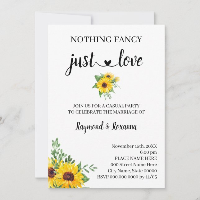 Sunflowers Nothing Fancy just Love Elopement Invitation (Front)