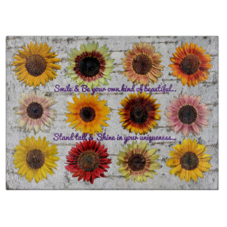 Sunflowers of different colours cutting board. cut board