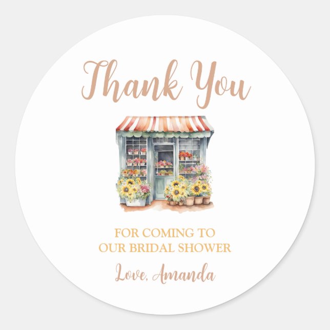 Sunflowers Off The Market Bridal Shower Thank You Classic Round Sticker (Front)