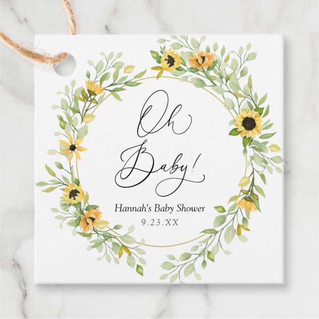 Sunflowers Oh baby Favour Tags (Front)