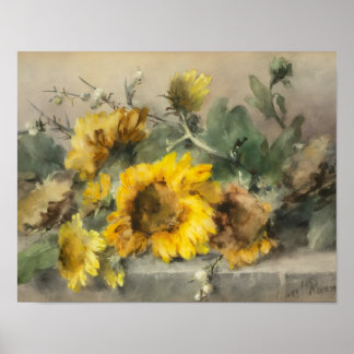 Sunflowers on a Stone Ledge by Roosenboom Print