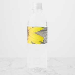Sunflowers on a table water bottle label