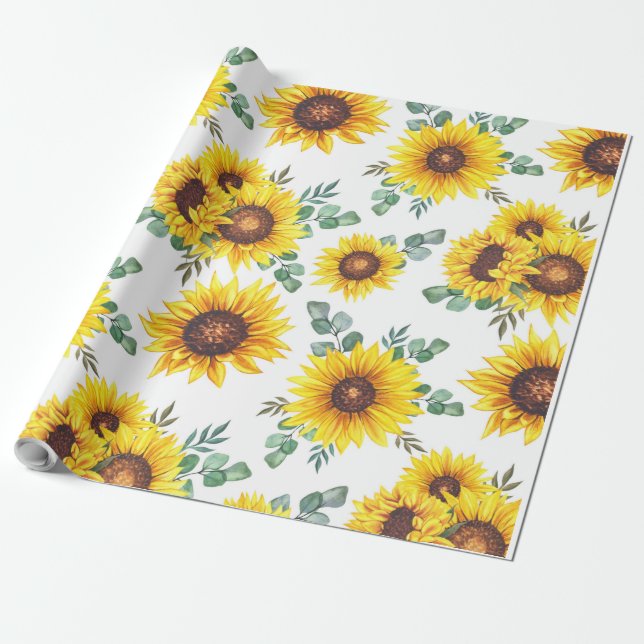 Sunflowers on a white background wrapping paper (Unrolled)