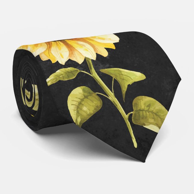 Sunflowers on Black Design Tie (Rolled)