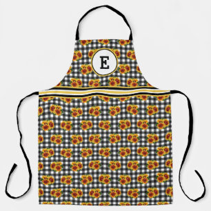 Sunflowers On Black Gingham Initial Apron