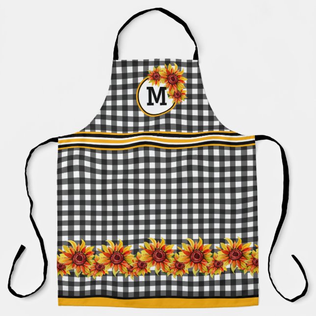 Sunflowers On Black Gingham Monogrammed Apron (Front)