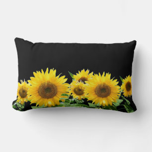 Sunflowers on black lumbar cushion