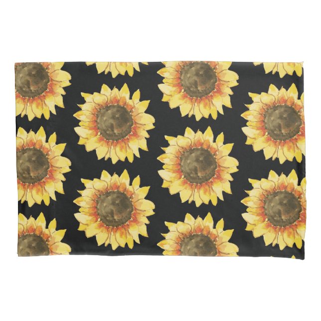 Sunflowers on Black Pillowcase (Front)
