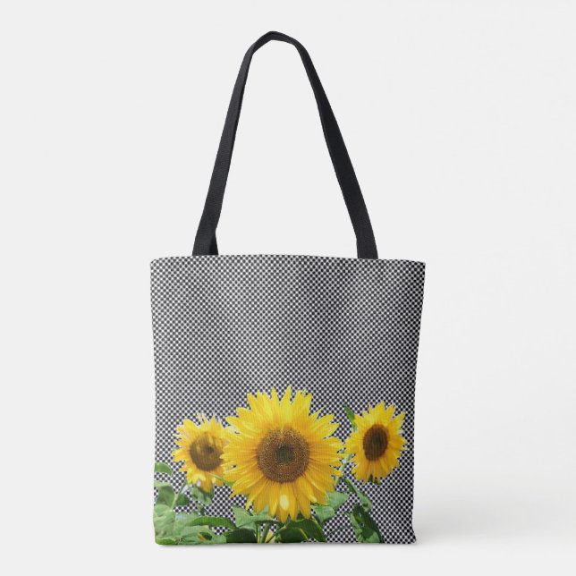 Sunflowers on black & white chess pattern tote bag (Back)