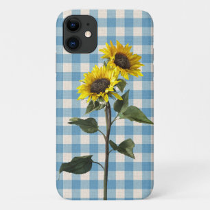 Sunflowers on blue and white checked Case-Mate iPhone case