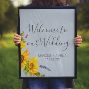 Sunflowers on Blue Wedding Welcome  Poster