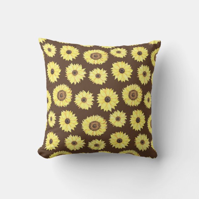 Sunflowers on Brown Background Throw Pillow (Front)