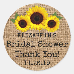 Sunflowers On Burlap Fall Bridal Shower Favour Classic Round Sticker