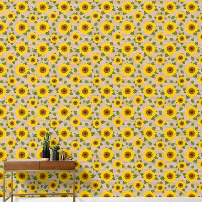 Sunflowers on Burlap Wallpaper (Hallway)