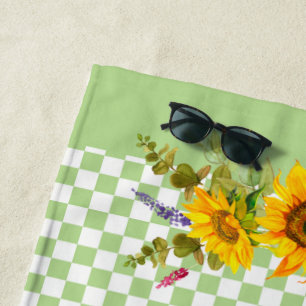 Sunflowers on Chequerboard Beach Towel