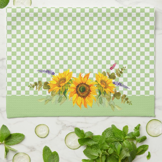 Sunflowers on Chequerboard  Tea Towel (Folded)