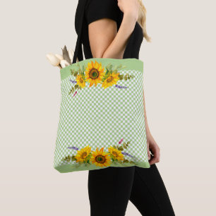 Sunflowers on Chequerboard Tote Bag