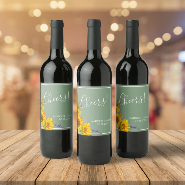 Sunflowers on Green Wedding  Wine Label (Creator Uploaded)