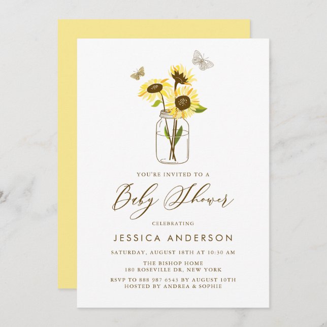 Sunflowers on Mason Jar Summer Baby Shower II Invitation (Front/Back)