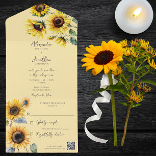 Sunflowers on Pale Gold QR Code All In One Invitation