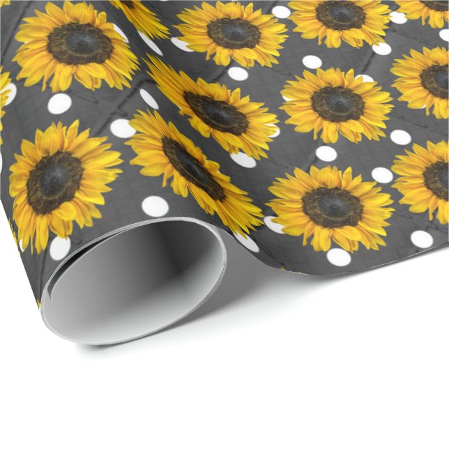sunflowers on polka dots wrapping paper (Roll Corner)