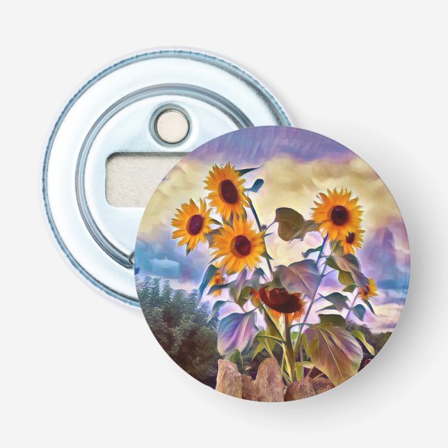 Sunflowers On Rock Wall Bottle Opener (Front)