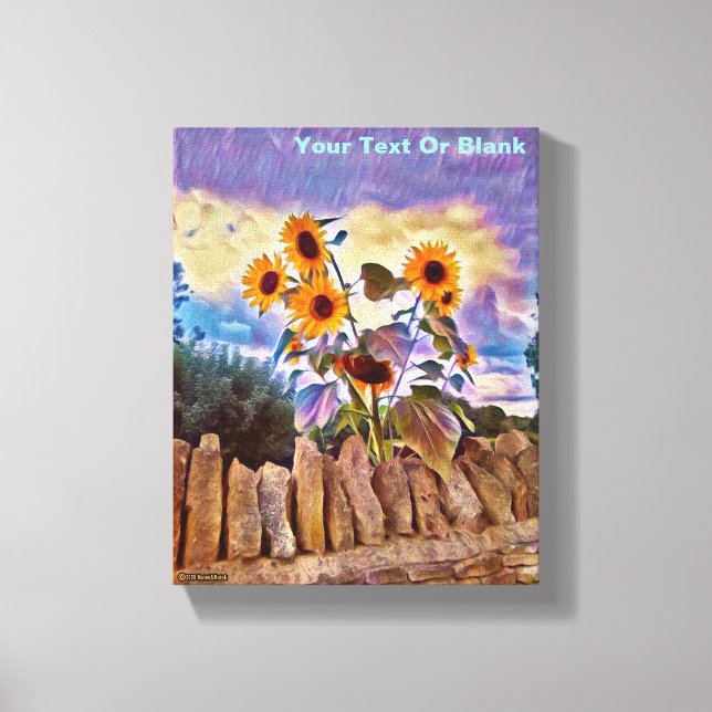Sunflowers On Rock Wall Canvas Print (Front)