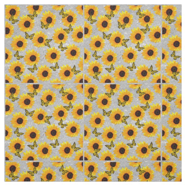 Sunflowers On Silver, Cotton Fabric (Swatch)