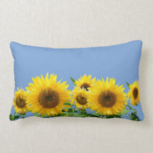 Sunflowers on sky blue lumbar cushion