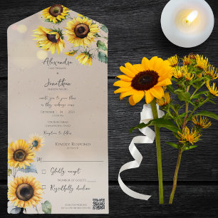 Sunflowers on Taupe with Light Effects QR Code  All In One Invitation