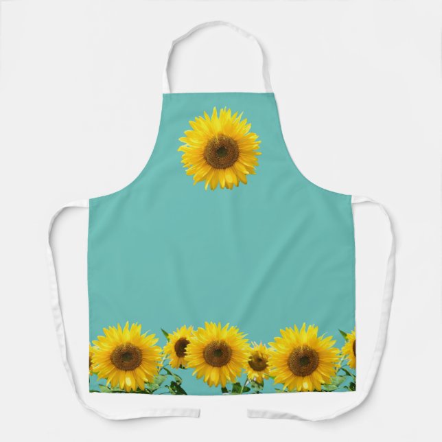 Sunflowers on Teal Turquoise Apron (Front)
