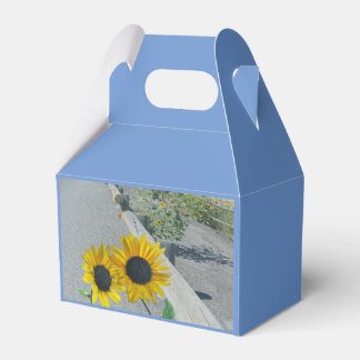 Sunflowers on "walk in love" road casual wedding favour box