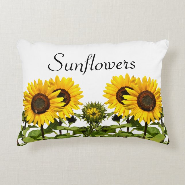 Sunflowers on White Floral Accent Pillow (Front)