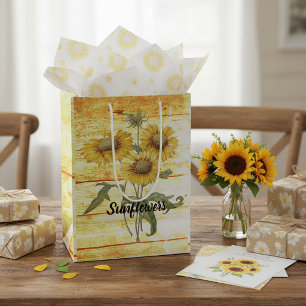 Sunflowers on wood medium gift bag