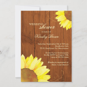 Sunflowers on Wood Rustic Bridal Shower Invitation