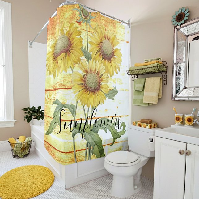Sunflowers on wood shower curtain (Creator Uploaded)