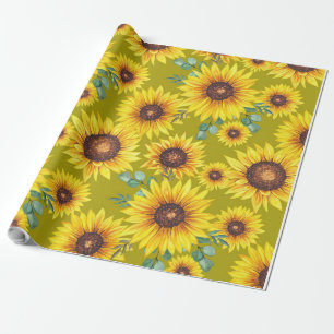 Sunflowers on Yellow Background Wrapping Paper